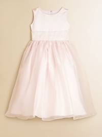 The darling of every special occasion, tailored in satin with an organza skirt and a lovely hand-beaded cummerbund. Natural waist with hand-beaded cummerbundBack organza bowHidden back zipperFully linedPolyesterDry cleanImported The darling of every special occasion, tailored in satin with an organza skirt and a lovely hand-beaded cummerbund. Natural waist with hand-beaded cummerbundBack organza bowHidden back zipperFully linedPolyesterDry cleanImported