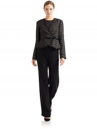 THE LOOKSilk chiffon overlayLace printed underlay Concealed asymmetric snap frontPiping details, front and backAttached satin bow beltLong sleevesTulip hemTHE FITAbout 22 from shoulder to hemTHE MATERIALFabric 1: silkFabric 2: polyesterCARE & ORIGINDry cleanMade in ItalyModel shown is 5'9 (175cm) wearing US size 4. THE LOOKSilk chiffon overlayLace printed underlay Concealed asymmetric snap frontPiping details, front and backAttached satin bow beltLong sleevesTulip hemTHE FITAbout 22 from shoulder to hemTHE MATERIALFabric 1: silkFabric 2: polyesterCARE & ORIGINDry cleanMade in ItalyModel shown is 5'9 (175cm) wearing US size 4.