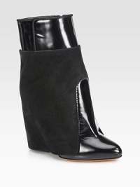 A concealed wedge lifts this leather and suede ankle boot for modern appeal. Hidden stacked wedge, 5 (125mm)Leather and suede upperPull-on styleLeather lining and solePadded insoleMade in Italy A concealed wedge lifts this leather and suede ankle boot for modern appeal. Hidden stacked wedge, 5 (125mm)Leather and suede upperPull-on styleLeather lining and solePadded insoleMade in Italy