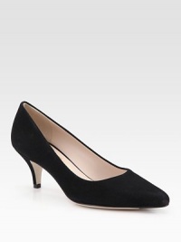 Kitten heel and point toe characterize this tried-and-true suede style. Self-covered heel, 2 (50mm)Suede upperLeather lining and solePadded insoleMade in ItalyOUR FIT MODEL RECOMMENDS ordering one half size up as this style runs small. Kitten heel and point toe characterize this tried-and-true suede style. Self-covered heel, 2 (50mm)Suede upperLeather lining and solePadded insoleMade in ItalyOUR FIT MODEL RECOMMENDS ordering one half size up as this style runs small.