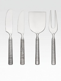 It's metal artistry with a New York edge- gleaming stainless steel, expertly hand-finished for a treasure that perfectly suits the table or home.Stainless steelIncludes cheese knife, cheese spreader, cheese fork & cheese planeHand washImported It's metal artistry with a New York edge- gleaming stainless steel, expertly hand-finished for a treasure that perfectly suits the table or home.Stainless steelIncludes cheese knife, cheese spreader, cheese fork & cheese planeHand washImported