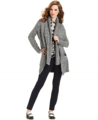 Cozy up to this cool shawl-collar sweater from Bar III. Finishes a denim or dress look with a season-perfect snap. Cozy up to this cool shawl-collar sweater from Bar III. Finishes a denim or dress look with a season-perfect snap.
