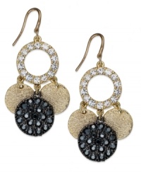 Circles sparkle in this pair of drop earrings from Alfani. Crafted from gold- and hematite-tone mixed metal, the earrings evoke elegance with lustrous glass crystal accents. Approximate drop: 2-1/4 inches. Circles sparkle in this pair of drop earrings from Alfani. Crafted from gold- and hematite-tone mixed metal, the earrings evoke elegance with lustrous glass crystal accents. Approximate drop: 2-1/4 inches.