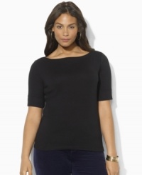 Lauren Ralph Lauren's chic boat neckline infuses the classic cotton jersey tee with breezy, relaxed style.