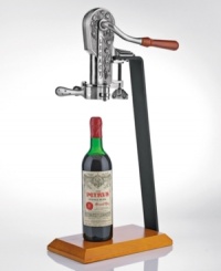 Leave a Legacy at your kitchen or home bar. Embossed with decorative grapevines, this handsome corkscrew screws on corks for swift, easy removal with just a pull of the handle. Mount directly to the counter, table or bar or the oak stand for a more dramatic presentation. With silver finish. Leave a Legacy at your kitchen or home bar. Embossed with decorative grapevines, this handsome corkscrew screws on corks for swift, easy removal with just a pull of the handle. Mount directly to the counter, table or bar or the oak stand for a more dramatic presentation. With silver finish.