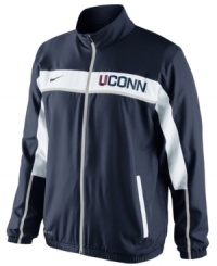 Turn up the volume and make the support of your favorite NCAA team loud and clear with this Connecticut Huskies jacket featuring Dri-Fit technology from Nike. Turn up the volume and make the support of your favorite NCAA team loud and clear with this Connecticut Huskies jacket featuring Dri-Fit technology from Nike.
