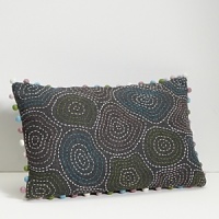Beaded beauty bestows this decorative pillow. Multicolored with an abstract oval design allover, this pillow was made to be seen. Finished with colorful pom-pom balls. Beaded beauty bestows this decorative pillow. Multicolored with an abstract oval design allover, this pillow was made to be seen. Finished with colorful pom-pom balls.