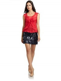 THE LOOKSheer silk chiffon overlayScoopneckChiffon ruffles trim the curved front seamsFloral lace insetsRuffled cap sleevesSlightly ruffled hemIncludes tonal camisoleTHE FITAbout 19 from shoulder to hemTHE MATERIALShell: silkCamisole: polyesterCARE & ORIGINDry cleanMade in ItalyModel shown is 5'11 (180cm) wearing US size 4. THE LOOKSheer silk chiffon overlayScoopneckChiffon ruffles trim the curved front seamsFloral lace insetsRuffled cap sleevesSlightly ruffled hemIncludes tonal camisoleTHE FITAbout 19 from shoulder to hemTHE MATERIALShell: silkCamisole: polyesterCARE & ORIGINDry cleanMade in ItalyModel shown is 5'11 (180cm) wearing US size 4.
