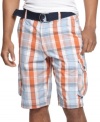 A place for everything. Cargo pockets help keep the essentials safe so you can move around as you wish in these stylish plaid shorts from Ecko Unlimited.