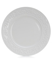 A little bit country. Made for the rigors of daily use but with an embossed design that's entirely graceful, the American Countryside dinner plate from Mikasa promises well-balanced dining in classic white stoneware. A little bit country. Made for the rigors of daily use but with an embossed design that's entirely graceful, the American Countryside dinner plate from Mikasa promises well-balanced dining in classic white stoneware.