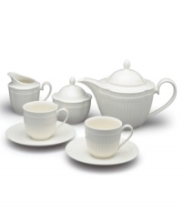 Bring the ease of sunny Italy to afternoon tea for two! In creamy white glazed ironstone, this 6-piece Italian Countryside tea set combines an elegant scroll motif and simple fluting. Coordinates with the dinnerware, dishes and serveware collections. Bring the ease of sunny Italy to afternoon tea for two! In creamy white glazed ironstone, this 6-piece Italian Countryside tea set combines an elegant scroll motif and simple fluting. Coordinates with the dinnerware, dishes and serveware collections.