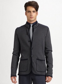 A fine layering alternative, this knit jacket is expertly knitted from a superior wool blend with stripe detail.Button-frontHip patch pockets61% wool/39% viscoseDry cleanImported A fine layering alternative, this knit jacket is expertly knitted from a superior wool blend with stripe detail.Button-frontHip patch pockets61% wool/39% viscoseDry cleanImported