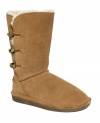 BEARPAW puts a charming spin on toasty cold weather boots. Soft suede Jade boots feature a toggle closure reminiscent of classic peacoats.