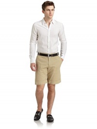 THE LOOKFlat frontMid-width waistband with belt loops and hook-and-eye closureFront zipperSide slash pockets with perforated detailsCuffed hemBack flap pocket with pin closureTHE FITRise, about 10Inseam, about 7½THE MATERIAL50% cotton/50% ramieCARE & ORIGINMachine wash or dry cleanMade in Italy THE LOOKFlat frontMid-width waistband with belt loops and hook-and-eye closureFront zipperSide slash pockets with perforated detailsCuffed hemBack flap pocket with pin closureTHE FITRise, about 10Inseam, about 7½THE MATERIAL50% cotton/50% ramieCARE & ORIGINMachine wash or dry cleanMade in Italy