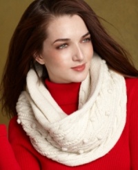 Welcome chilly days in Tommy Hilfiger's so-soft infinity scarf. Cable-knit and bobbles lend it the coziest look of the season! Welcome chilly days in Tommy Hilfiger's so-soft infinity scarf. Cable-knit and bobbles lend it the coziest look of the season!