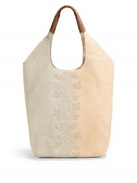 THE LOOKContrast braided leather shoulder strapsTwo-tone python cutout floral designMagnetic top closureOne inside open leather pocketOne inside zip pocket with logo pullInside logo detailTHE MEASUREMENTShoulder straps, 9½ drop15W X 17H X 4DTHE MATERIALPythonLeather trimMicrofiber liningORIGINMade in Italy THE LOOKContrast braided leather shoulder strapsTwo-tone python cutout floral designMagnetic top closureOne inside open leather pocketOne inside zip pocket with logo pullInside logo detailTHE MEASUREMENTShoulder straps, 9½ drop15W X 17H X 4DTHE MATERIALPythonLeather trimMicrofiber liningORIGINMade in Italy