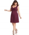 Look cute from day to date night in Ruby Rox's sleeveless plus size dress, accented by ruching.