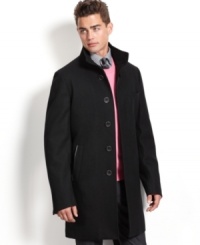 Style stays crisp, clean and polished with this sharp slim-fit coat from Bar III. Style stays crisp, clean and polished with this sharp slim-fit coat from Bar III.