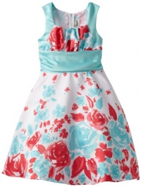 Rare Editions Girls 7-16 Floral Border Print Shantung Dress, Aqua/Coral, 8 Rare Editions Girls 7-16 Floral Border Print Shantung Dress, Aqua/Coral, 8
