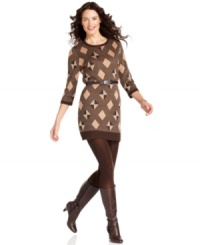 NY Collection's graphic knit will get you up-to-speed on this season's styles! Wear this sweater dress with tights and boots for a chic fall look. NY Collection's graphic knit will get you up-to-speed on this season's styles! Wear this sweater dress with tights and boots for a chic fall look.