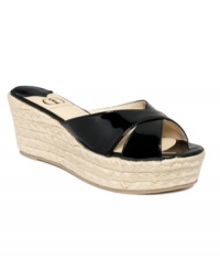 A sexy little slip-on. The Bianca sandals by Kelsi Dagger are a simple solution for adding instant edge with their patent straps and espadrille wedge. A sexy little slip-on. The Bianca sandals by Kelsi Dagger are a simple solution for adding instant edge with their patent straps and espadrille wedge.