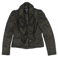 INC International Concepts Women's Metallic Boucle Tweed Ruffle Jacket (Gold Foil)