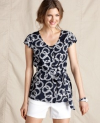 Missing link: This printed Tommy Hilfiger top instantly punches up your spring wardrobe! Pair it with anything from white shorts to sleek pencil skirts. Missing link: This printed Tommy Hilfiger top instantly punches up your spring wardrobe! Pair it with anything from white shorts to sleek pencil skirts.