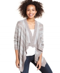 Neutral stripes plus an effortless drape design makes us long to layer this Pink Rose cardi over our favorite tanks and skinny jeans. Neutral stripes plus an effortless drape design makes us long to layer this Pink Rose cardi over our favorite tanks and skinny jeans.
