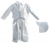 Lauren Madison baby boy Christening Baptism Special occasion Infant Satin Striped Vest Set With Pleated Satin Long Pant, White, 0-3 Months