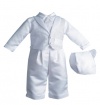 Lauren Madison baby boy Christening Baptism Special occasion Infant Cross Dobby Vest Set With Pleated Satin Long Pants, White, 6-9 Months