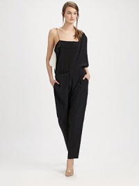 A fascinating one-piece design in pure silk, with convertible front panels that create different looks.Convertible V-shaped front panels unbutton at the shouldersTrouser waistband with belt loopsZip flyFront pleatsSide seam pocketsRise, about 11Inseam, about 30SilkDry cleanImported Please note: Camisole sold separately. A fascinating one-piece design in pure silk, with convertible front panels that create different looks.Convertible V-shaped front panels unbutton at the shouldersTrouser waistband with belt loopsZip flyFront pleatsSide seam pocketsRise, about 11Inseam, about 30SilkDry cleanImported Please note: Camisole sold separately.