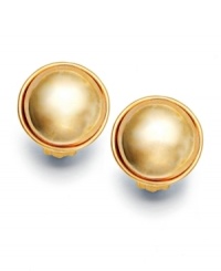 Add an element of elegance to your look in rich tones. Stylish stud earrings from Lauren Ralph Lauren feature gold-colored glass pearls (18 mm) set in mixed metal with a clip on backing. Approximate diameter: 1/2 inch. Add an element of elegance to your look in rich tones. Stylish stud earrings from Lauren Ralph Lauren feature gold-colored glass pearls (18 mm) set in mixed metal with a clip on backing. Approximate diameter: 1/2 inch.