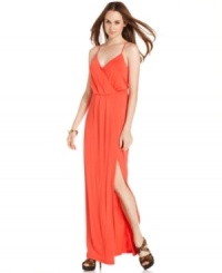 In a hot hue, the thigh-high slit adds sultry style to this BCBGMAXAZRIA maxi dress perfect for a summer soiree! In a hot hue, the thigh-high slit adds sultry style to this BCBGMAXAZRIA maxi dress perfect for a summer soiree!