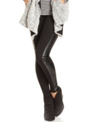 Faux-leather panels add instant edge to these Bar III leggings -- perfect for an urban-chic look! Faux-leather panels add instant edge to these Bar III leggings -- perfect for an urban-chic look!