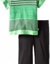 Splendid Littles Baby-boys Infant Vintage Stripe V-Neck Tee Set, Lawn, 18-24 Months