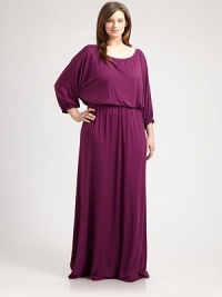 Whether you wear it on or off the shoulders, you will make a fantastic first impression in this soft, jersey dress. It features an elasticized waist to ensure a comfortable and flattering fit. ScoopneckLong sleevesElasticized cuffs and waistPull-on styleAbout 63 from shoulder to hem92% modal/8% spandexDry cleanMade in USA Whether you wear it on or off the shoulders, you will make a fantastic first impression in this soft, jersey dress. It features an elasticized waist to ensure a comfortable and flattering fit. ScoopneckLong sleevesElasticized cuffs and waistPull-on styleAbout 63 from shoulder to hem92% modal/8% spandexDry cleanMade in USA