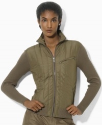 Lauren Ralph Lauren's soft cotton jacket with quilting at the front perfectly balances sophistication and outdoorsy style with multiple pockets and monogrammed rivets. Lauren Ralph Lauren's soft cotton jacket with quilting at the front perfectly balances sophistication and outdoorsy style with multiple pockets and monogrammed rivets.