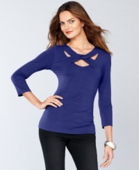 Twist and shout for a fabulous new petite top! INC melds the fun cutout details with chic three-quarter sleeves for an easy-to-wear piece that Twist and shout for a fabulous new petite top! INC melds the fun cutout details with chic three-quarter sleeves for an easy-to-wear piece that