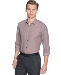 Checkmate. Seize the day with this microcheck long sleeve shirt by Calvin Klein.