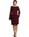 Laundry by Shelli Segal Women's Wavy Stitch Long Sleeve Sweater Dress, Deep Red, Small