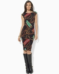 Rendered in a sleek blend of cotton and modal yarns, a figure-flattering dress is finished with an allover equestrian-inspired pattern. Rendered in a sleek blend of cotton and modal yarns, a figure-flattering dress is finished with an allover equestrian-inspired pattern.
