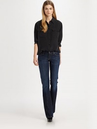 Classic five-pocket bootcut in stretch denim with light fading and whiskers.THE FITFitted through hips and thighs Flares slightly from knee to hem Rise, about 8 Inseam, about 34 THE DETAILSZip fly Five-pocket style Signature stitching on back pockets Minimal distressing Cotton/elastene; machine wash Imported Please note: Distressed pattern may vary. Classic five-pocket bootcut in stretch denim with light fading and whiskers.THE FITFitted through hips and thighs Flares slightly from knee to hem Rise, about 8 Inseam, about 34 THE DETAILSZip fly Five-pocket style Signature stitching on back pockets Minimal distressing Cotton/elastene; machine wash Imported Please note: Distressed pattern may vary.