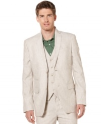 Look sharp in this refined two-button blazer from Perry Ellis. Look sharp in this refined two-button blazer from Perry Ellis.