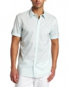 Calvin Klein Sportswear Men's Short Sleeve Roll Up Printed Poplin Woven Shirt, Glass Blue, Large