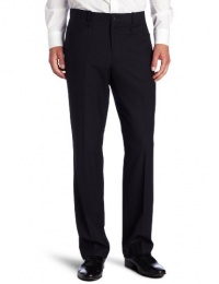 Perry Ellis Men's Portfolio Mini Text Stripe Flat Front Dress Pant, Navy, 33x32