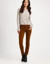 Velvety-soft cotton cords in a skinny-leg silhouette with five-pocket styling and lots of stretch.THE FITMedium rise, about 8Inseam, about 30THE DETAILSZip flyFour-pocket style98% cotton/2% spandexMachine washMade in USA of imported fabricModel shown is 5'10 (177cm) wearing US size 4.