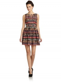 THE LOOKAllover tribal printFront keyhole with button closurePleated skirtSide zip closureTHE FITAbout 32 from shoulder to hemTHE MATERIALSilkFully linedCARE & ORIGINMachine washMade in USAModel shown is 5'9½ (176cm) wearing US size Small. THE LOOKAllover tribal printFront keyhole with button closurePleated skirtSide zip closureTHE FITAbout 32 from shoulder to hemTHE MATERIALSilkFully linedCARE & ORIGINMachine washMade in USAModel shown is 5'9½ (176cm) wearing US size Small.