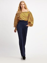 Nautical inspired and impeccably tailored, in finespun wool accented by a front button tab.High waistFront button-tab detailWide leg silhouetteInseam, about 35WoolDry cleanMade in France Nautical inspired and impeccably tailored, in finespun wool accented by a front button tab.High waistFront button-tab detailWide leg silhouetteInseam, about 35WoolDry cleanMade in France