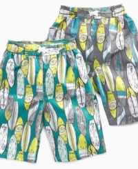 Hang ten dude! Watch him rush to the waves in style when he sports these patterned swim trunks from iXtreme. Hang ten dude! Watch him rush to the waves in style when he sports these patterned swim trunks from iXtreme.