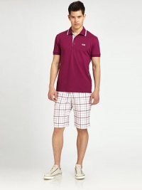 Classic plaid shorts with front slash pockets and convenient welt back pockets.Button closureZip flyBelt loopsFront and back pockets56% cotton/28% polyamide/13% polyester/3% elastaneMachine washImported Classic plaid shorts with front slash pockets and convenient welt back pockets.Button closureZip flyBelt loopsFront and back pockets56% cotton/28% polyamide/13% polyester/3% elastaneMachine washImported